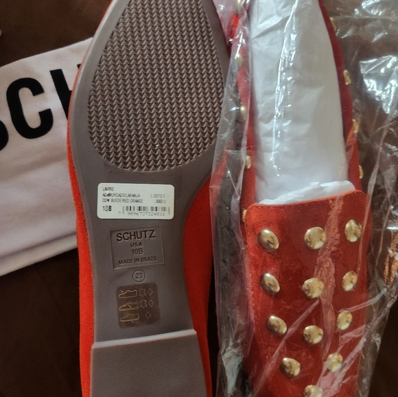 SCHUTZ LAURIE  suede red orange slip on mocassins New sz 10 - Picture 2 of 4